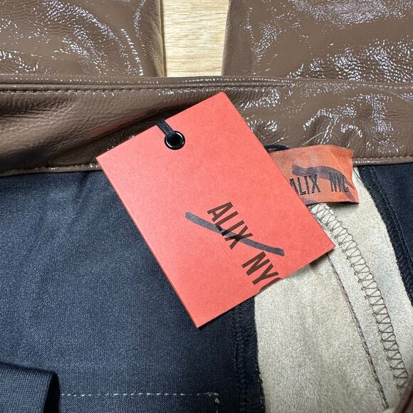 ALIX NYC NWT Loring Pants Faux Patent Leather Size 6 Mid Rise Acorn Brown - Picture 5 of 12